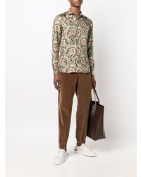 olivgrünes Seidelangarmhemd mit Paisley-Muster von Etro