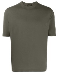 olivgrünes Strick T-Shirt mit einem Rundhalsausschnitt von Dell'oglio