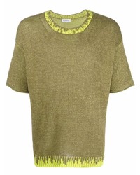 olivgrünes Strick T-Shirt mit einem Rundhalsausschnitt von Dondup