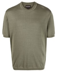 olivgrünes Strick T-Shirt mit einem Rundhalsausschnitt von Emporio Armani