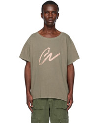 olivgrünes Strick T-Shirt mit einem Rundhalsausschnitt von Greg Lauren