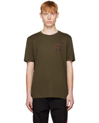 olivgrünes Strick T-Shirt mit einem Rundhalsausschnitt von Hugo