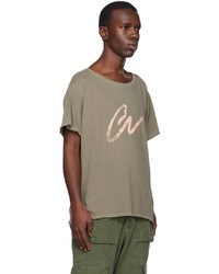 olivgrünes Strick T-Shirt mit einem Rundhalsausschnitt von Greg Lauren