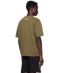 olivgrünes Strick T-Shirt mit einem Rundhalsausschnitt von Heron Preston