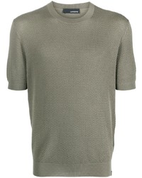 olivgrünes Strick T-Shirt mit einem Rundhalsausschnitt von Lardini