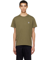 olivgrünes Strick T-Shirt mit einem Rundhalsausschnitt von MAISON KITSUNÉ