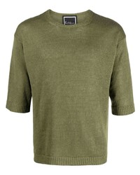 olivgrünes Strick T-Shirt mit einem Rundhalsausschnitt von Paul Memoir