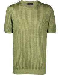 olivgrünes Strick T-Shirt mit einem Rundhalsausschnitt von Roberto Collina