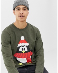 olivgrünes Sweatshirt mit Weihnachten Muster