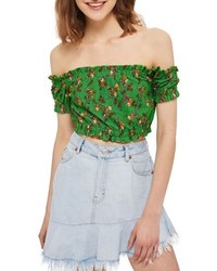 olivgrünes T-shirt mit Blumenmuster