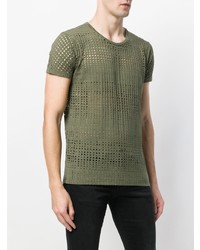 olivgrünes T-Shirt mit einem Rundhalsausschnitt aus Netzstoff von Each X Other