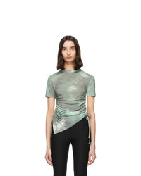 olivgrünes Mit Batikmuster T-Shirt mit einem Rundhalsausschnitt