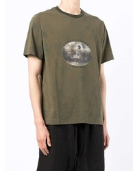 olivgrünes Mit Batikmuster T-Shirt mit einem Rundhalsausschnitt von Ziggy Chen