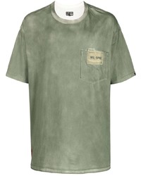 olivgrünes Mit Batikmuster T-Shirt mit einem Rundhalsausschnitt von Izzue