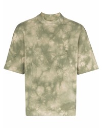 olivgrünes Mit Batikmuster T-Shirt mit einem Rundhalsausschnitt von Nicholas Daley