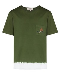 olivgrünes Mit Batikmuster T-Shirt mit einem Rundhalsausschnitt von Nick Fouquet
