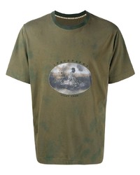 olivgrünes Mit Batikmuster T-Shirt mit einem Rundhalsausschnitt von Ziggy Chen