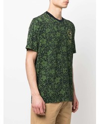 olivgrünes T-Shirt mit einem Rundhalsausschnitt mit Blumenmuster von PS Paul Smith