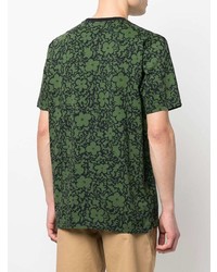 olivgrünes T-Shirt mit einem Rundhalsausschnitt mit Blumenmuster von PS Paul Smith