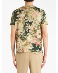 olivgrünes T-Shirt mit einem Rundhalsausschnitt mit Blumenmuster von Etro