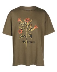 olivgrünes T-Shirt mit einem Rundhalsausschnitt mit Blumenmuster von HONOR THE GIFT