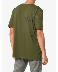 olivgrünes T-Shirt mit einem Rundhalsausschnitt mit Blumenmuster von Haider Ackermann