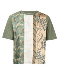 olivgrünes T-Shirt mit einem Rundhalsausschnitt mit Blumenmuster von Pierre Louis Mascia