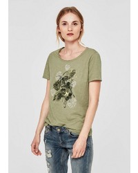olivgrünes T-Shirt mit einem Rundhalsausschnitt mit Blumenmuster von S.OLIVER RED LABEL