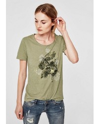 olivgrünes T-Shirt mit einem Rundhalsausschnitt mit Blumenmuster von S.OLIVER RED LABEL