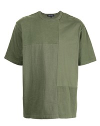 olivgrünes T-Shirt mit einem Rundhalsausschnitt mit Flicken von Comme des Garcons Homme
