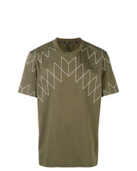 olivgrünes T-Shirt mit einem Rundhalsausschnitt mit geometrischem Muster von Neil Barrett