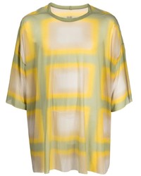 olivgrünes T-Shirt mit einem Rundhalsausschnitt mit geometrischem Muster von Rick Owens