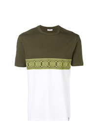 olivgrünes T-Shirt mit einem Rundhalsausschnitt mit geometrischem Muster von Versace Collection