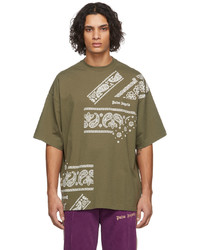 olivgrünes T-Shirt mit einem Rundhalsausschnitt mit Paisley-Muster