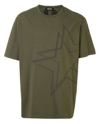 olivgrünes T-Shirt mit einem Rundhalsausschnitt mit Sternenmuster
