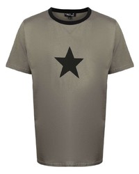 olivgrünes T-Shirt mit einem Rundhalsausschnitt mit Sternenmuster von agnès b.