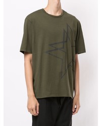 olivgrünes T-Shirt mit einem Rundhalsausschnitt mit Sternenmuster von N°21