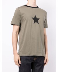 olivgrünes T-Shirt mit einem Rundhalsausschnitt mit Sternenmuster von agnès b.