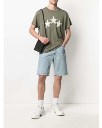 olivgrünes T-Shirt mit einem Rundhalsausschnitt mit Sternenmuster von Amiri