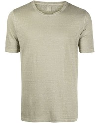 olivgrünes T-Shirt mit einem Rundhalsausschnitt von 120% Lino