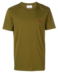 olivgrünes T-Shirt mit einem Rundhalsausschnitt von Ami Paris