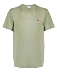 olivgrünes T-Shirt mit einem Rundhalsausschnitt von Ami Paris
