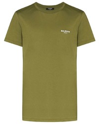 olivgrünes T-Shirt mit einem Rundhalsausschnitt von Balmain