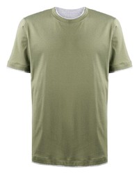 olivgrünes T-Shirt mit einem Rundhalsausschnitt von Brunello Cucinelli