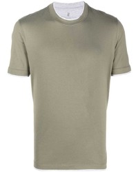 olivgrünes T-Shirt mit einem Rundhalsausschnitt von Brunello Cucinelli