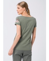olivgrünes T-Shirt mit einem Rundhalsausschnitt von edc by Esprit