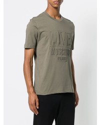 olivgrünes T-Shirt mit einem Rundhalsausschnitt von Love Moschino