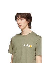 olivgrünes T-Shirt mit einem Rundhalsausschnitt von A.P.C.