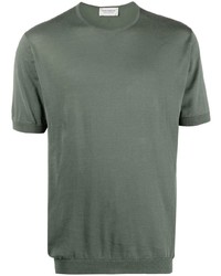olivgrünes T-Shirt mit einem Rundhalsausschnitt von John Smedley