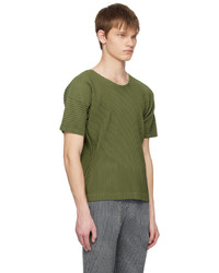 olivgrünes T-Shirt mit einem Rundhalsausschnitt von Homme Plissé Issey Miyake